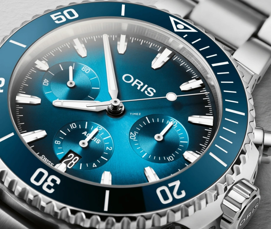 Oris,Aquis 43.50mm,43.50mm,Stainless Steel,Blue,Automatic,Chronograph,Day,01 771 7793 4155,01 771 7793 4155-07 8 23 01PEB