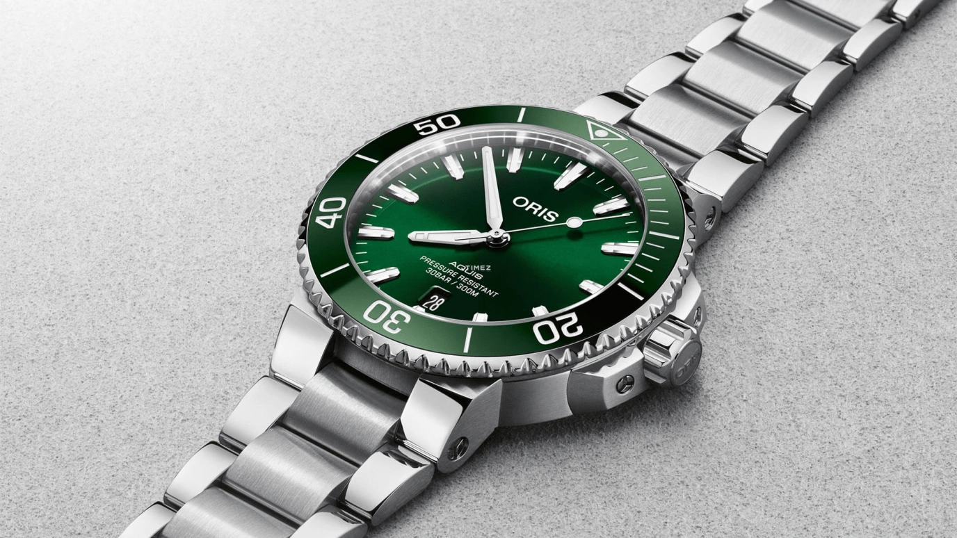 Oris,Aquis 41.50mm,41.50mm,Stainless Steel,Green,Automatic,Day,Sapphire,Crystal Glass,01 733 7766 4157,01 733 7766 4157-07 8 22 05PEB
