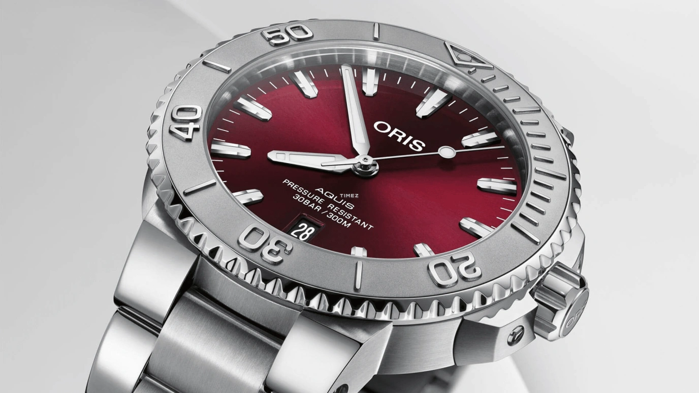 Oris,Aquis 41.50mm,41.50mm,Stainless Steel,Red,Automatic,Day,Sapphire,Crystal Glass,01 733 7766 4158,01 733 7766 4158-07 8 22 05PEB
