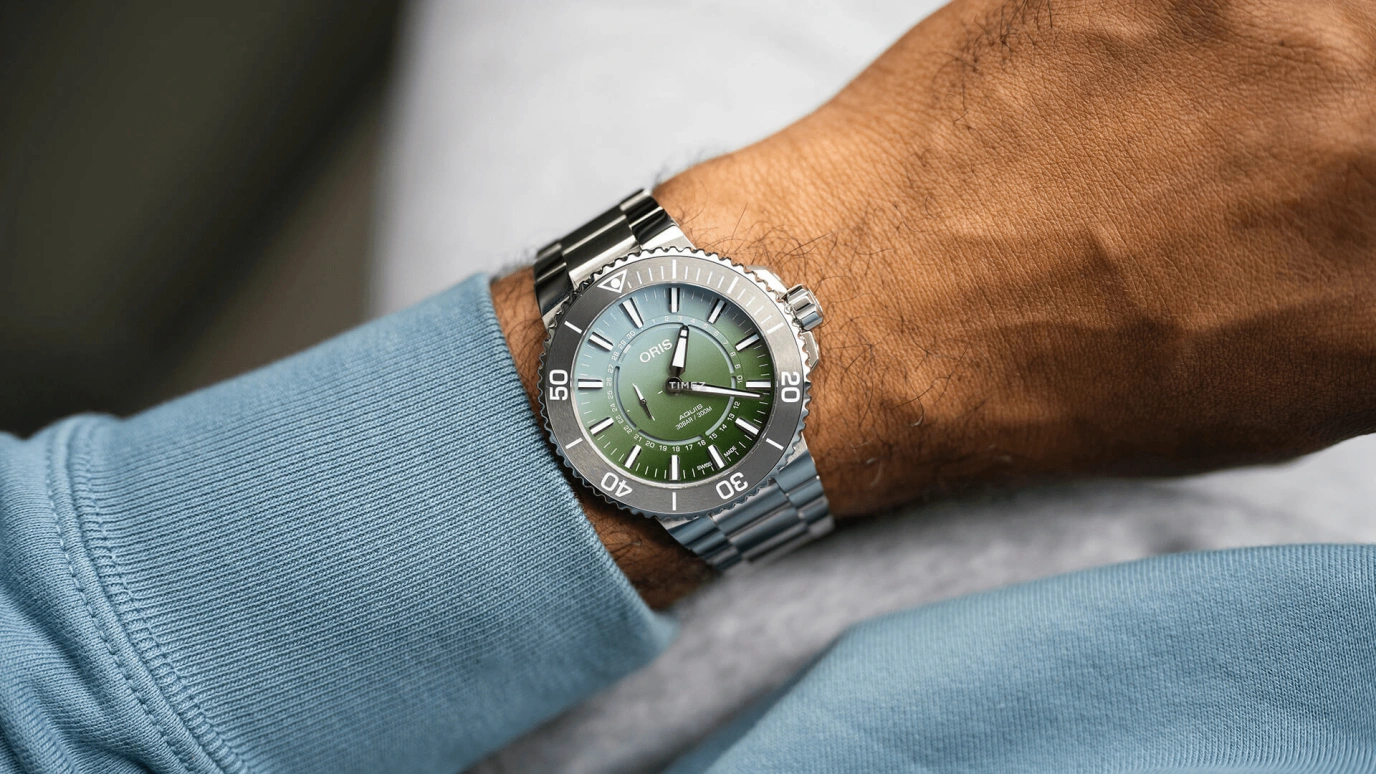 Oris,Aquis 43.50mm,43.50mm,Stainless Steel,Green,Automatic,Day,38hours,01 743 7734 4197,01 743 7734 4197-Set