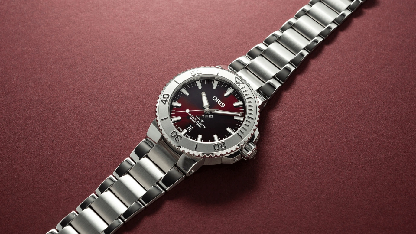 Oris,Aquis 43.50mm,43.50mm,Stainless Steel,Red,Automatic,Day,Sapphire,Crystal Glass,01 733 7730 4158,01 733 7730 4158-07 8 24 05PEB