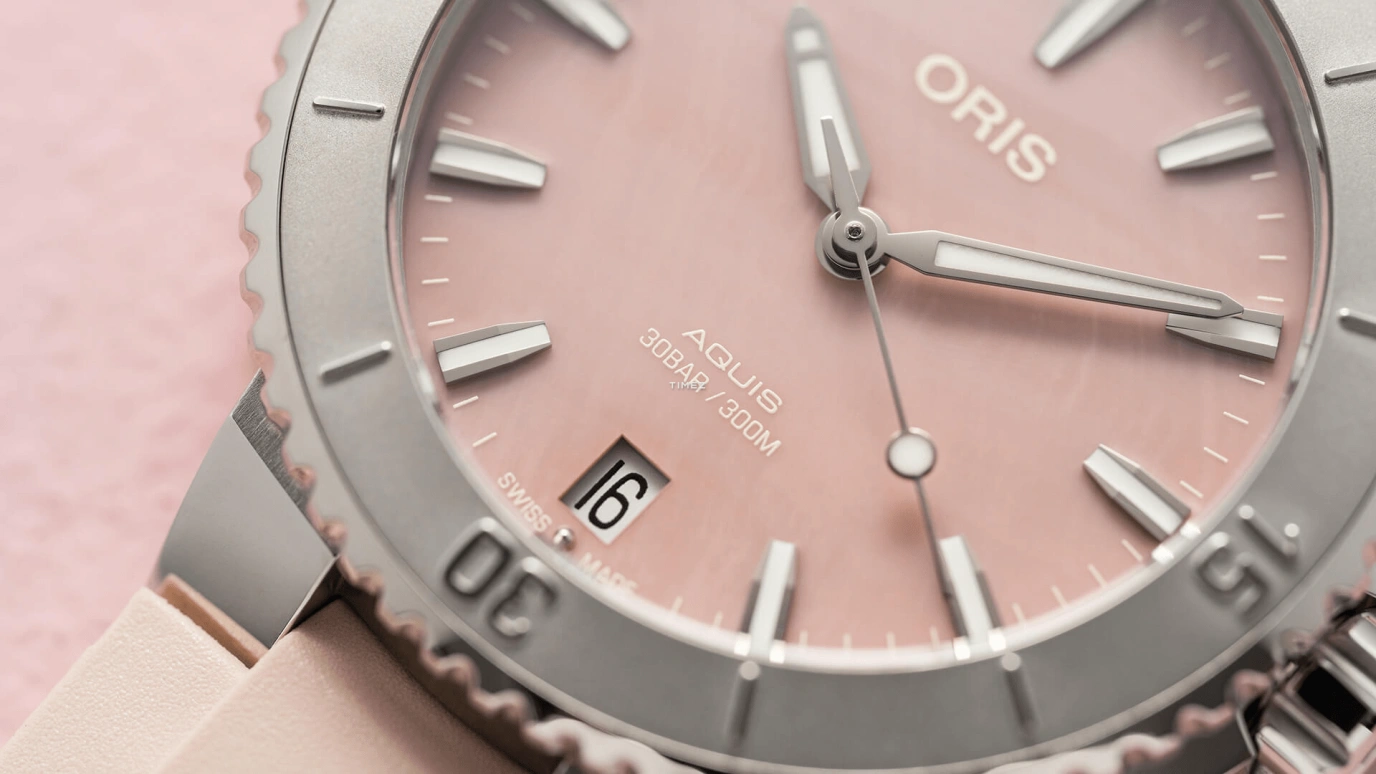 Oris,Aquis 36.50mm,36.50mm,Stainless Steel,Pink,Automatic,Day,Sapphire,Crystal Glass,01 733 7770 4158,01 733 7770 4158-07 4 18 66FC