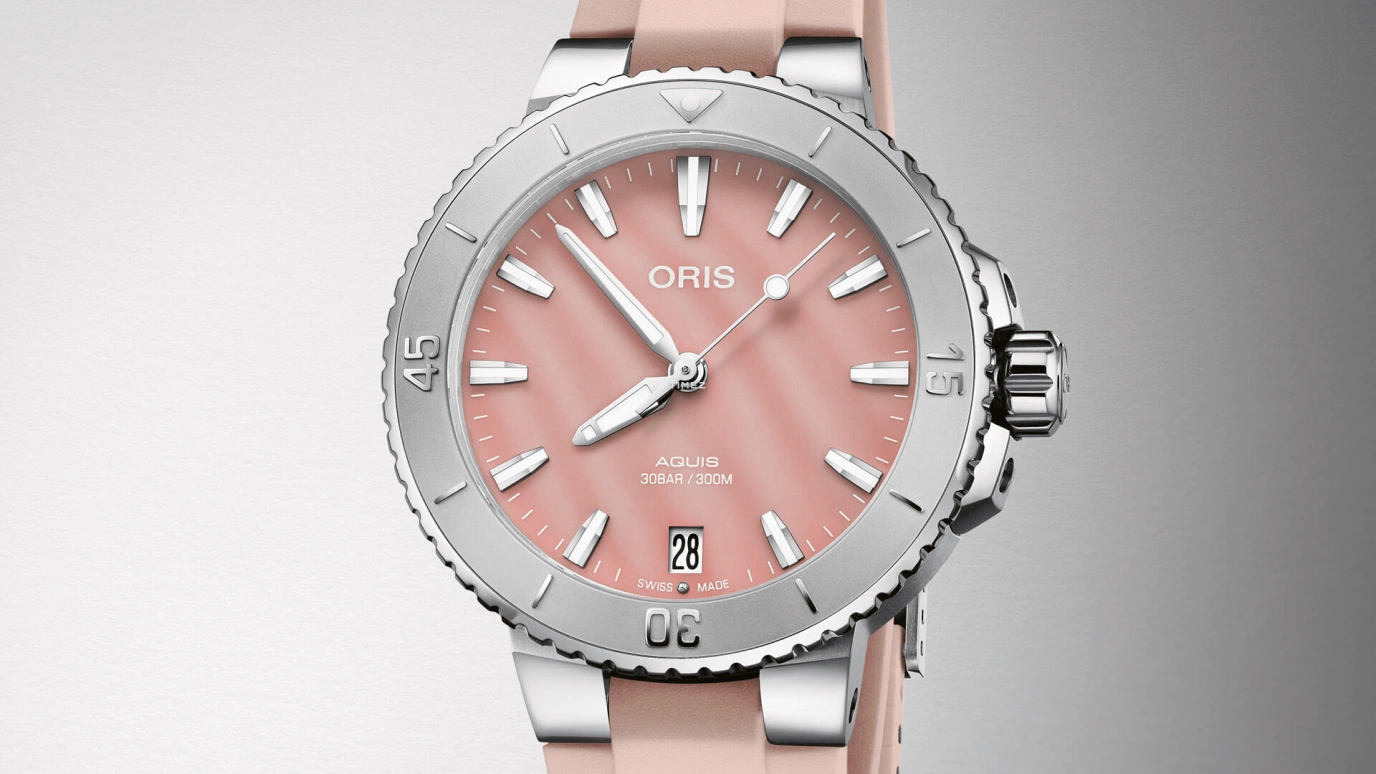 Oris,Aquis 36.50mm,36.50mm,Stainless Steel,Pink,Automatic,Day,Sapphire,Crystal Glass,01 733 7770 4158,01 733 7770 4158-07 4 18 66FC