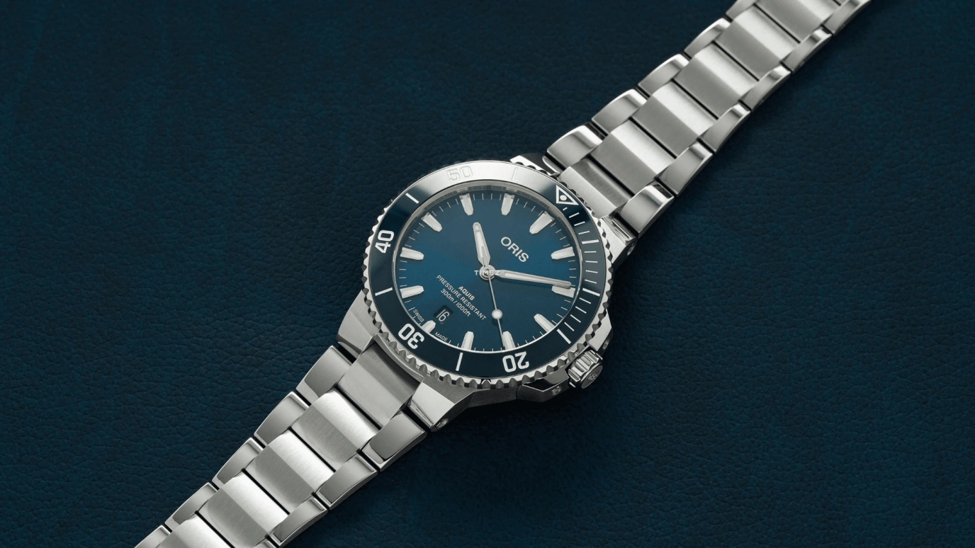 Oris,Aquis 41.50mm,41.50mm,Stainless Steel,Blue,Automatic,Day,41hours,01 733 7787 4135,01 733 7787 4135-07 8 22 04PEB