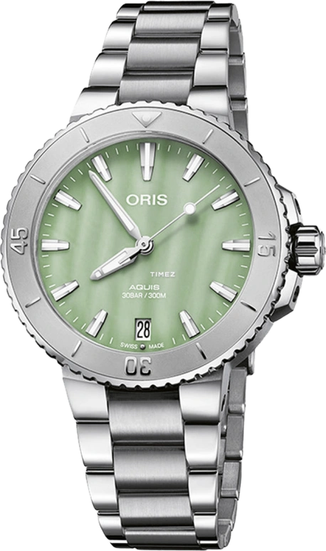 Oris,Aquis 36.50mm,36.50mm,Stainless Steel,Green,Automatic,Day,Sapphire,Crystal Glass,01 733 7770 4157,01 733 7770 4157-07 8 18 05P