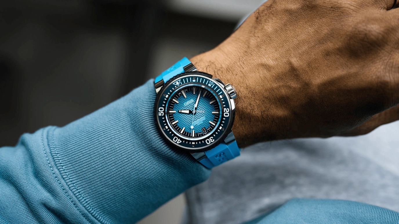 Oris,Aquis 49.50mm,49.50mm,Titanium,Blue,Automatic,Chronograph,Day,01 400 7777 7155,01 400 7777 7155-Set