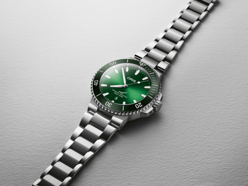 Oris,Aquis 43.50mm,43.50mm,Stainless Steel,Green,Automatic,Day,41hours,01 733 7789 4157,01 733 7789 4157-07 8 23 04PEB