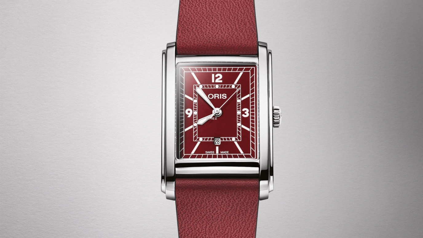 Oris,Rectangular 25.50x38mm,25.50x38mm,Stainless Steel,Red,Automatic,Day,38hours,01 561 7783 4068,01 561 7783 4068-07 5 19 18