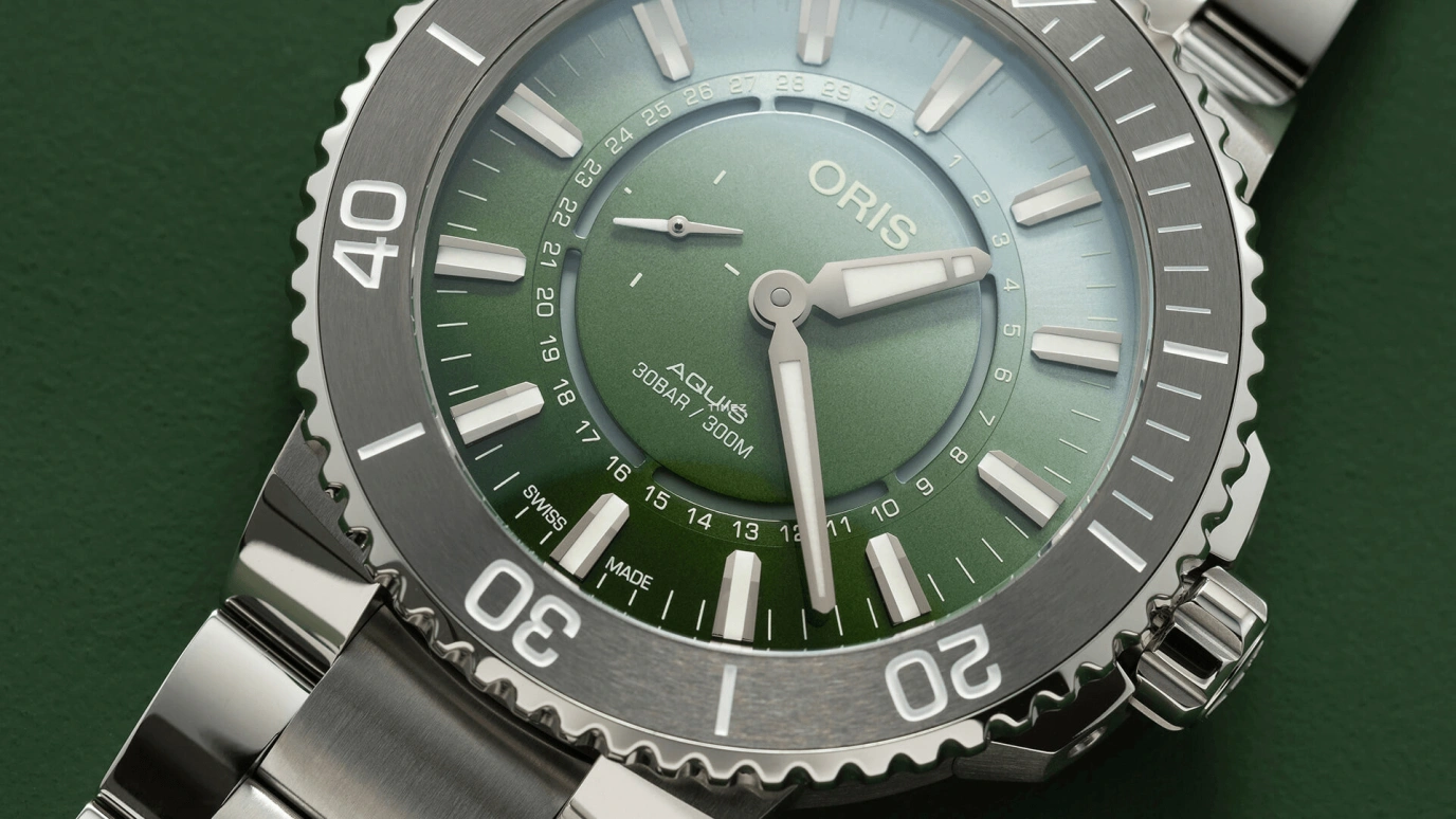 Oris,Aquis 43.50mm,43.50mm,Stainless Steel,Green,Automatic,Day,38hours,01 743 7734 4197,01 743 7734 4197-Set