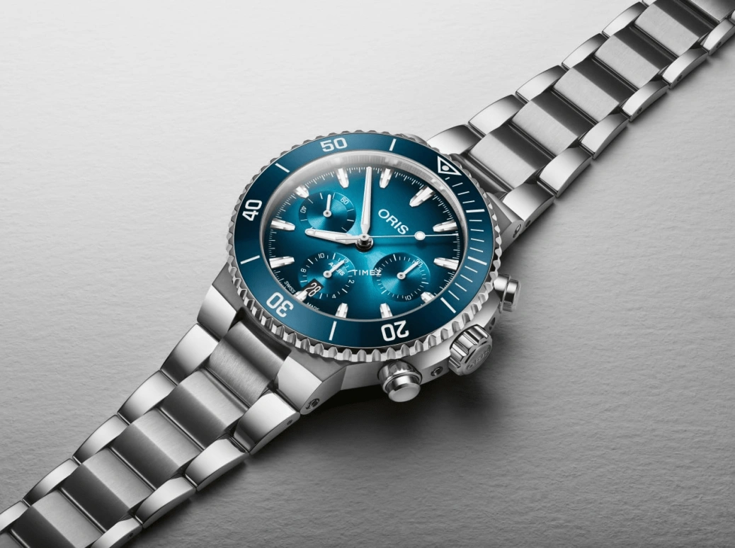 Oris,Aquis 43.50mm,43.50mm,Stainless Steel,Blue,Automatic,Chronograph,Day,01 771 7793 4155,01 771 7793 4155-07 8 23 01PEB
