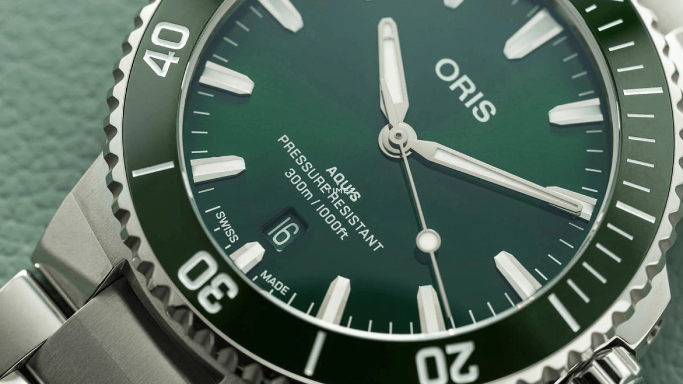 Oris,Aquis 41.50mm,41.50mm,Stainless Steel,Green,Automatic,Day,41hours,01 733 7787 4157,01 733 7787 4157-07 8 22 04PEB