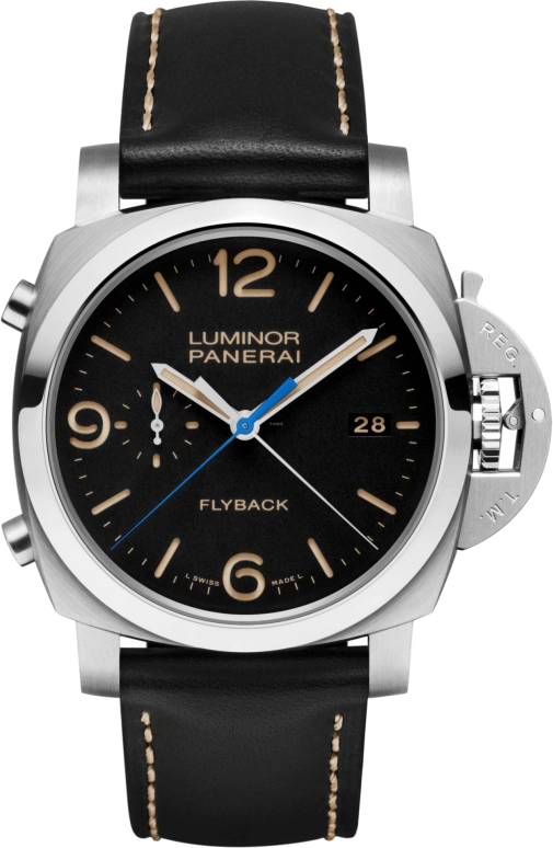 Panerai,Luminor 1950 44mm,44mm,Stainless Steel,Black,Automatic,Chronograph,Date,Flyback,Column Wheel,72hours,In-house Caliber,PAM00524