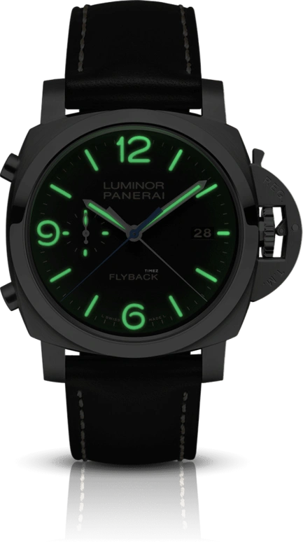 Panerai,Luminor 1950 44mm,44mm,Stainless Steel,Black,Automatic,Chronograph,Date,Flyback,Column Wheel,72hours,In-house Caliber,PAM00524