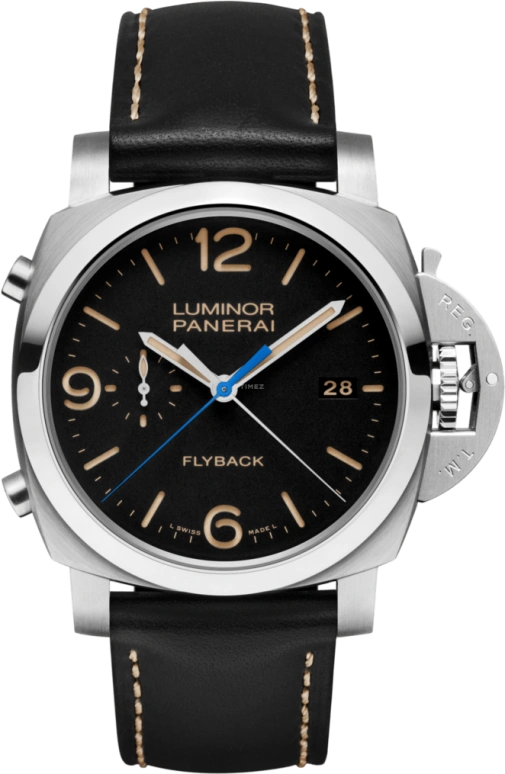 Panerai,Luminor 1950 44mm,44mm,Stainless Steel,Black,Automatic,Chronograph,Date,Flyback,Column Wheel,72hours,In-house Caliber,PAM00524