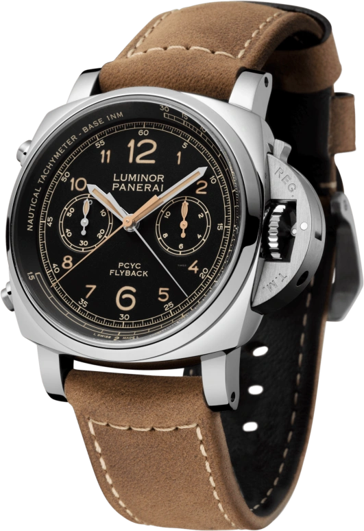 Panerai,Luminor 1950 44mm,44mm,Stainless Steel,Black,Automatic,Chronograph,Date,Flyback,Column Wheel,72hours,In-house Caliber,PAM00653