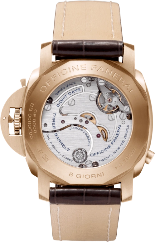 Panerai,Luminor 1950 44mm,44mm,Pink Gold,Brown,Handwound,Chronograph,Monopoussoir,Power Reserve Indicator,Column Wheel,192hours,In-house Caliber,PAM00344