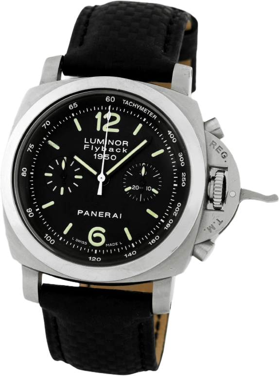 Panerai,Luminor 1950 44mm,44mm,Stainless Steel,Black,Automatic,Chronograph,Day,Flyback,PAM00212