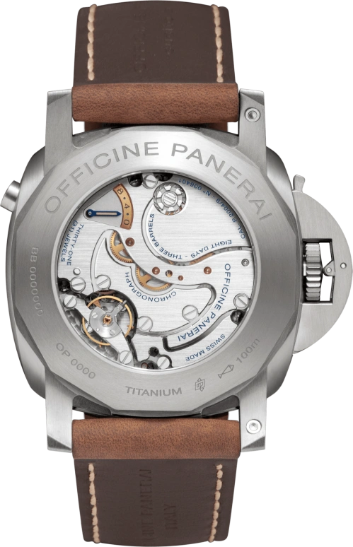 Panerai,Luminor 1950 47mm,47mm,Titanium,Brown,Handwound,Chronograph,Monopoussoir,Power Reserve Indicator,PAM00579