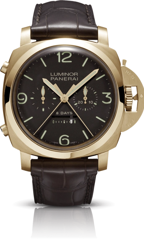 Panerai,Luminor 1950 47mm,47mm,Pink Gold,Brown,Handwound,Chronograph,Power Reserve Indicator,Rattrapante,PAM00319