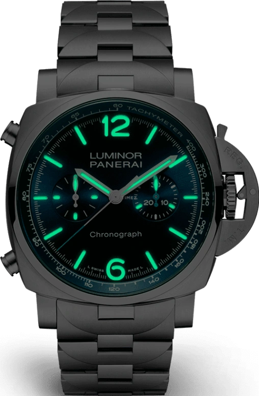 Panerai,Luminor 1950 44mm,44mm,Stainless Steel,Blue,Automatic,Chronograph,42hours,PAM01110