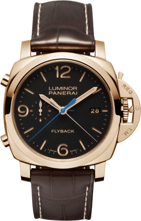 Panerai,Luminor 1950 44mm,44mm,Red Gold,Black,Automatic,Chronograph,Date,Flyback,Column Wheel,72hours,In-house Caliber,PAM00525