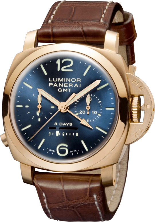 Panerai,Luminor 1950 44mm,44mm,Pink Gold,Blue,Handwound,Chronograph,Power Reserve Indicator,Dule Time,Day / Night Indication,192hours,In-house Caliber,PAM00277