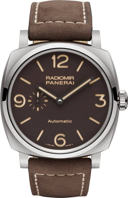 Panerai,Radiomir 1940 45mm,45mm,Titanium,Brown,Automatic,Day,Power Reserve Indicator,PAM00619