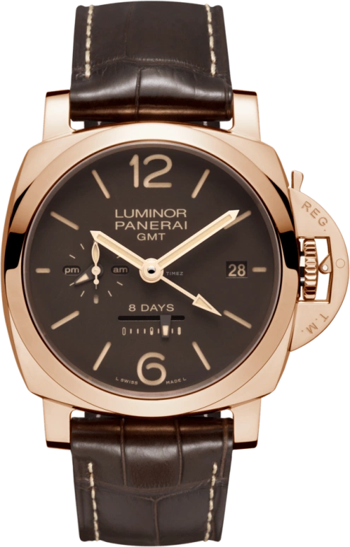 Panerai,Luminor 1950 44mm,44mm,Red Gold,Brown,Handwound,Date,Power Reserve Indicator,PAM00576