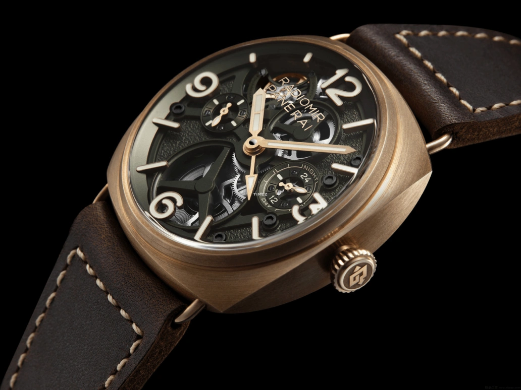 Panerai,Radiomir 45mm,45mm,Bronze,Skeleton,Handwound,Power Reserve Indicator,Dule Time,World Time,Tourbillon,Sapphire,Crystal Glass,Square,PAM01284