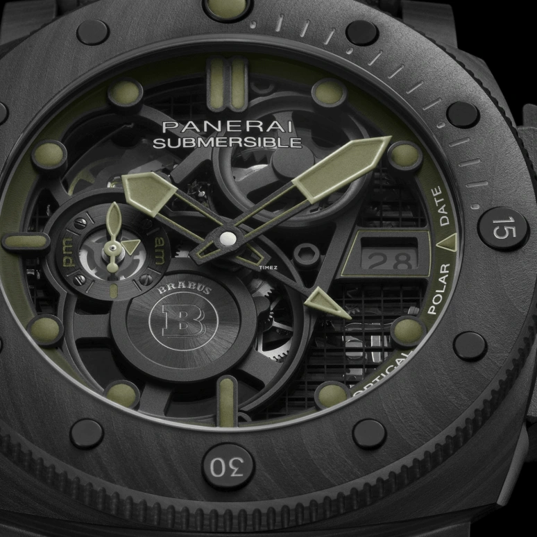Panerai,Submersible 47mm,47mm,Carbon,Carbotech,Skeleton,Black,Automatic,Day,Power Reserve Indicator,Dule Time,World Time,72hours,In-house Caliber,PAM01283