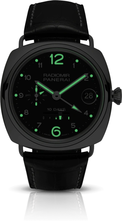 Panerai,Radiomir 46mm,46mm,White Gold,Black,Automatic,Day,Power Reserve Indicator,Dule Time,Day / Night Indication,240hours,In-house Caliber,PAM00496