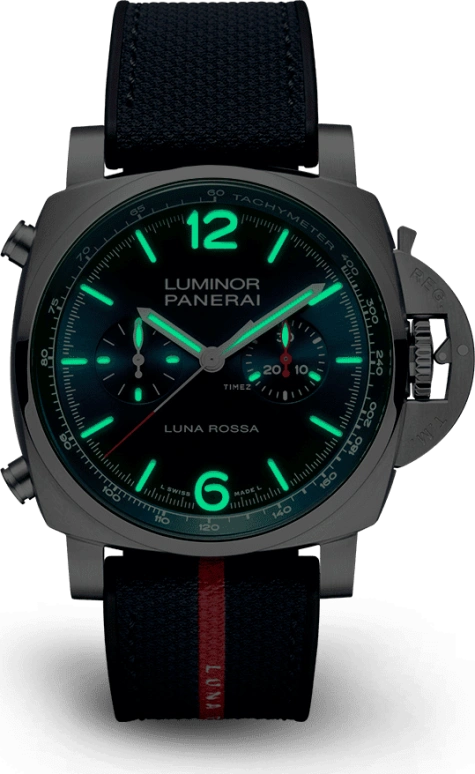 Panerai,Luminor 1950 44mm,44mm,Stainless Steel,Blue,Automatic,Chronograph,Date,Flyback,Column Wheel,72hours,In-house Caliber,PAM01303