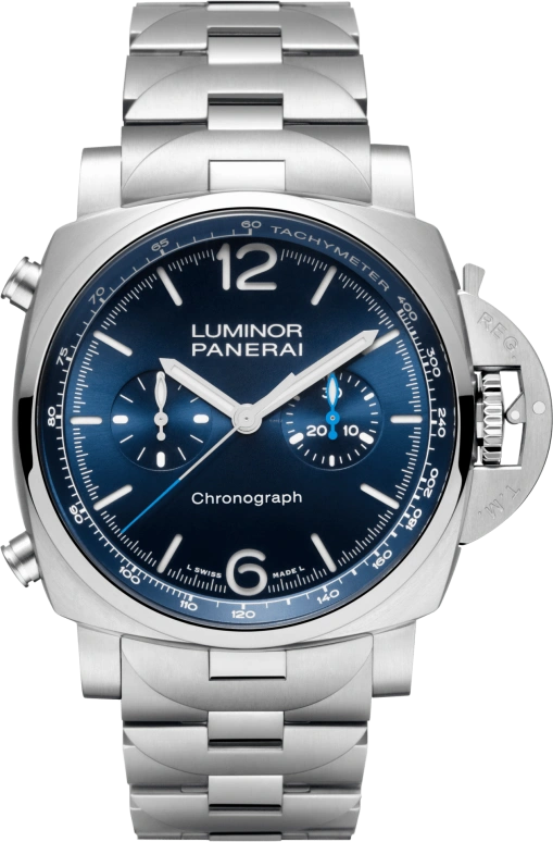 Panerai,Luminor 1950 44mm,44mm,Stainless Steel,Blue,Automatic,Chronograph,42hours,PAM01110