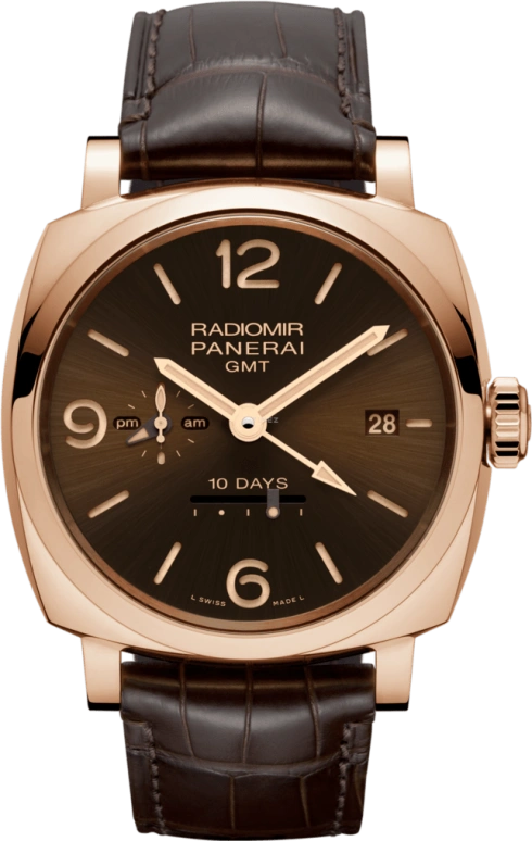 Panerai,Radiomir 1940 47mm,47mm,Goldtech,Brown,Automatic,Day,Power Reserve Indicator,Dule Time,Day / Night Indication,240hours,In-house Caliber,PAM00624