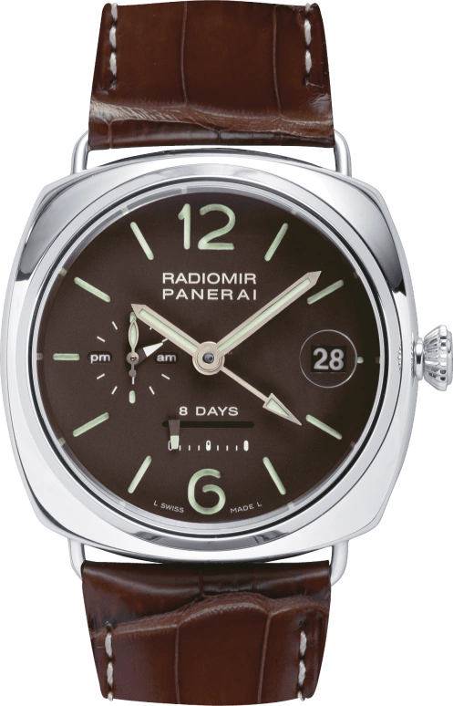 Panerai,Radiomir 45mm,45mm,Platinum,Brown,Handwound,Day,Power Reserve Indicator,Dule Time,Day / Night Indication,192hours,In-house Caliber,PAM00201