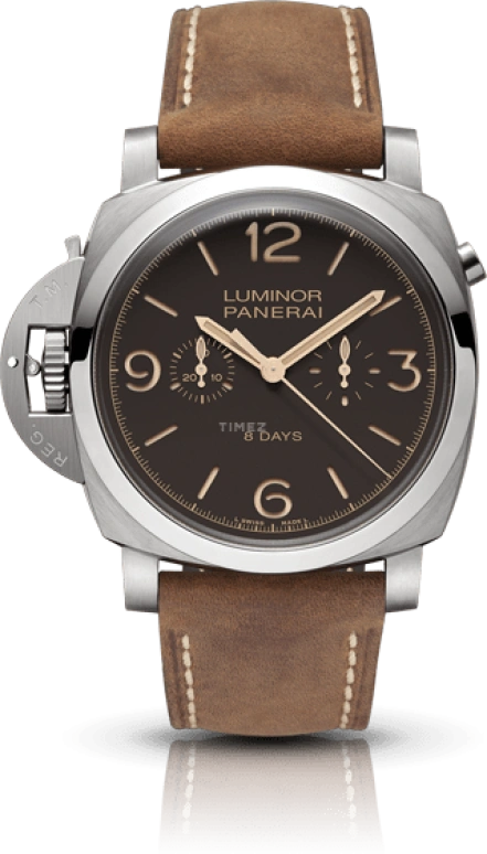 Panerai,Luminor 1950 47mm,47mm,Titanium,Brown,Handwound,Chronograph,Monopoussoir,Power Reserve Indicator,PAM00579