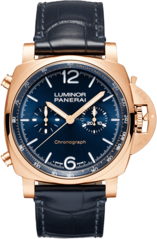Panerai,Luminor 1950 44mm,44mm,Goldtech,Blue,Automatic,Chronograph,Date,Flyback,Column Wheel,72hours,In-house Caliber,PAM01111