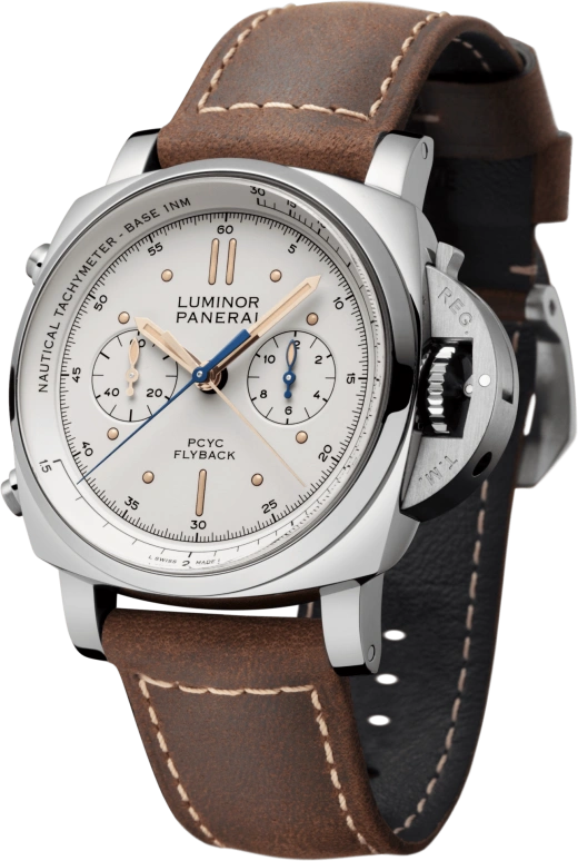Panerai,Luminor 1950 44mm,44mm,Stainless Steel,White,Automatic,Chronograph,Date,Flyback,Column Wheel,72hours,In-house Caliber,PAM00654