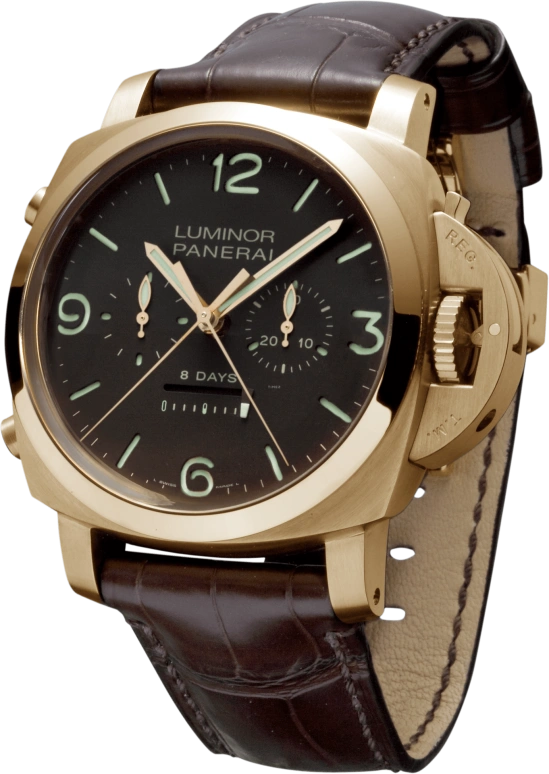 Panerai,Luminor 1950 47mm,47mm,Pink Gold,Brown,Handwound,Chronograph,Power Reserve Indicator,Rattrapante,PAM00319