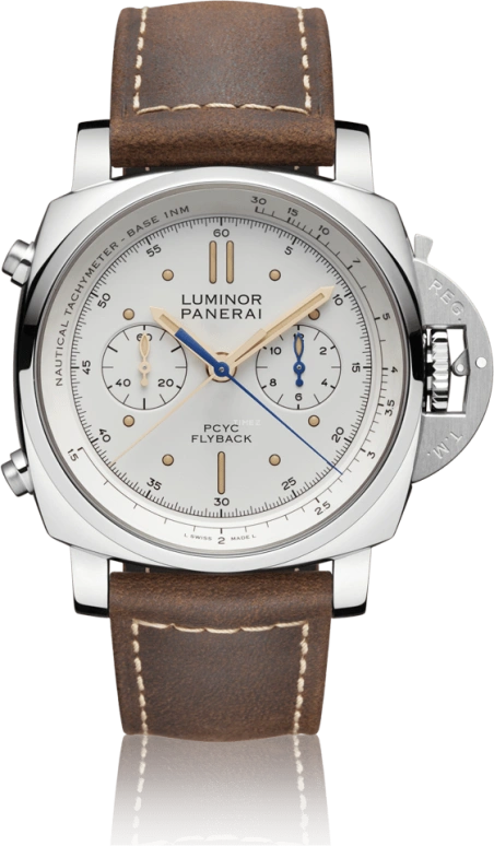 Panerai,Luminor 1950 44mm,44mm,Stainless Steel,White,Automatic,Chronograph,Date,Flyback,Column Wheel,72hours,In-house Caliber,PAM00654
