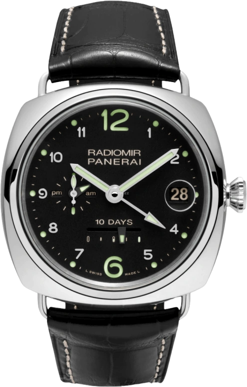 Panerai,Radiomir 46mm,46mm,White Gold,Black,Automatic,Day,Power Reserve Indicator,Dule Time,Day / Night Indication,240hours,In-house Caliber,PAM00496