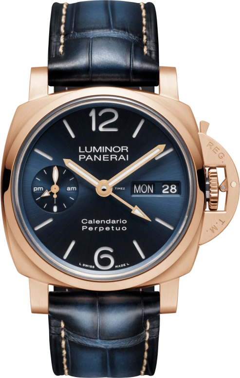 Panerai,Luminor 1950 44mm,44mm,Goldtech,Blue,Automatic,Perpetual Calendar,Annual Calendar,Month,Date,72hours,In-house Caliber,PAM00742