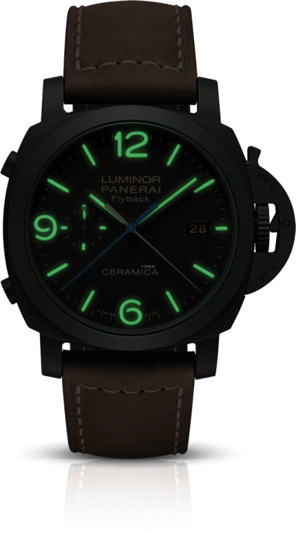 Panerai,Luminor 1950 44mm,44mm,Titanium,Ceramic,Black,Automatic,Chronograph,Date,Flyback,Column Wheel,72hours,In-house Caliber,PAM00580