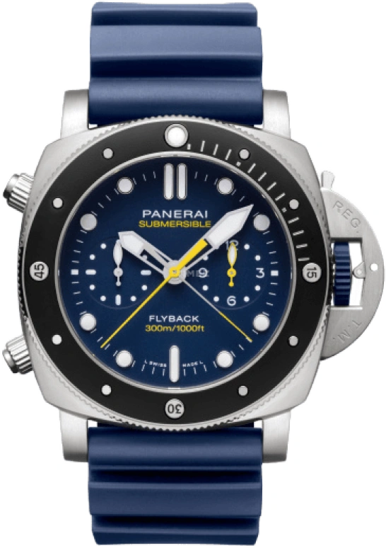 Panerai,Submersible 47mm,47mm,Titanium,Ceramic,Blue,Automatic,Chronograph,Date,Flyback,Column Wheel,72hours,In-house Caliber,PAM01291