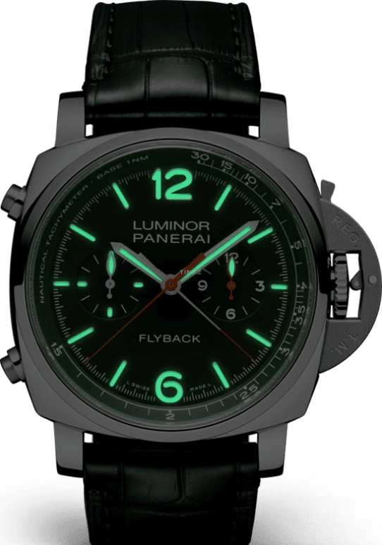 Panerai,Luminor 1950 44mm,44mm,Stainless Steel,Green,Automatic,Chronograph,Date,Flyback,Column Wheel,72hours,In-house Caliber,PAM01296
