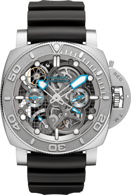 Panerai,Submersible 50mm,50mm,Stainless Steel,Skeleton,Handwound,Power Reserve Indicator,Dule Time,Tourbillon,Day / Night Indication,144hours,In-house Caliber,PAM01108