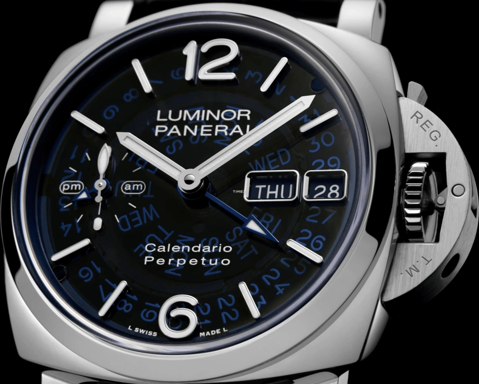 Panerai,Luminor 44mm,44mm,Platinumtech™,Platinum,Transparent,Blue,Automatic,Perpetual Calendar,Leap Year,Date,Day,72hours,In-house Caliber,PAM01575