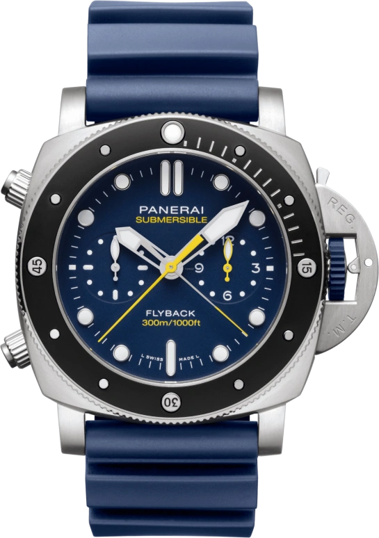 Panerai,Submersible 47mm,47mm,Titanium,Ceramic,Blue,Automatic,Chronograph,Date,Flyback,Column Wheel,72hours,In-house Caliber,PAM01291