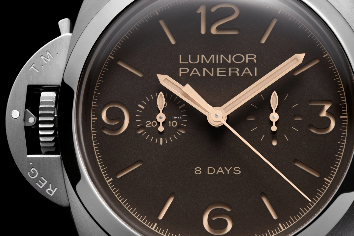 Panerai,Luminor 1950 47mm,47mm,Titanium,Brown,Handwound,Chronograph,Monopoussoir,Power Reserve Indicator,PAM00579