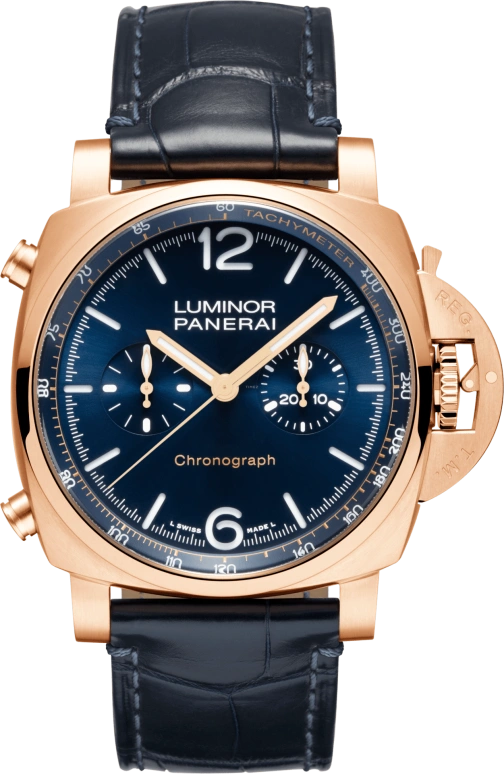 Panerai,Luminor 1950 44mm,44mm,Goldtech,Blue,Automatic,Chronograph,Date,Flyback,Column Wheel,72hours,In-house Caliber,PAM01111